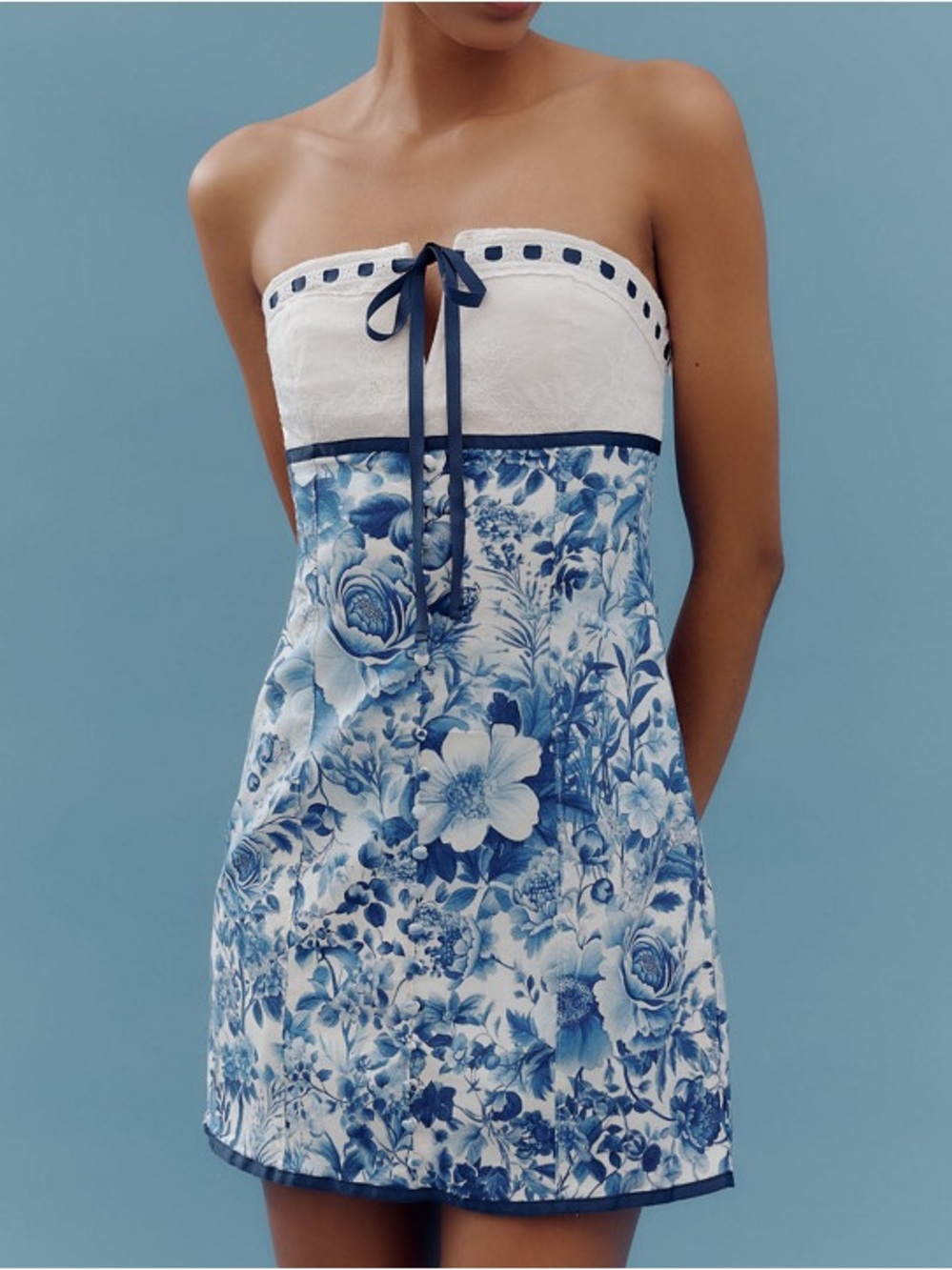 Strapless Tie-Front Mini Dress